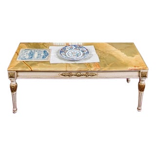 White Coffee Table with Onyx Top For Sale