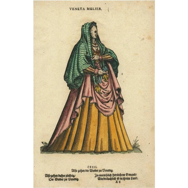 16th Century Jost Amman, Woman from Venice, Italy in 16th Century Costume, 1577, Paper For Sale - Image 5 of 5
