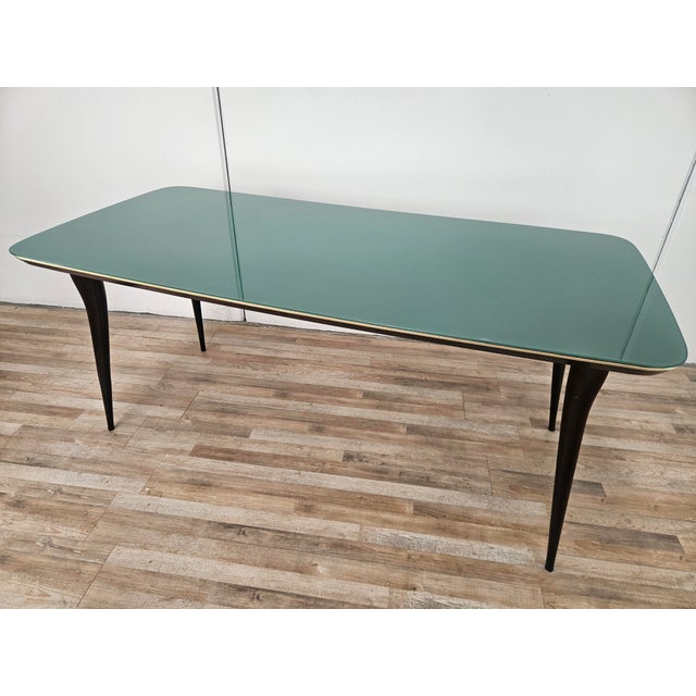 Mid-Century Modern Mid-Century Modern Mahogany Dining Table with Aquamarine Glass Top, 1950 For Sale - Image 3 of 17