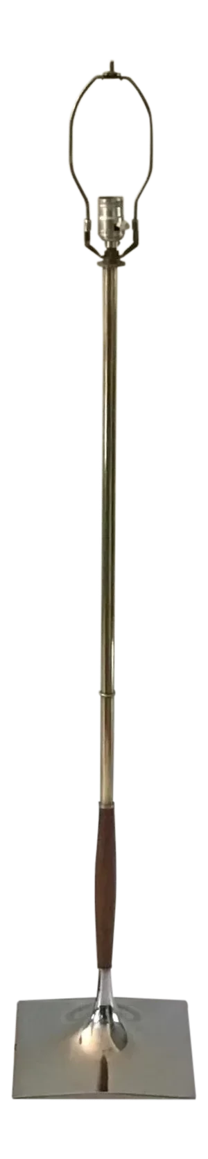 Mid-Century Modern Walnut and Chrome Torchiere Floor Lamp Attributed to Gerald Thurston