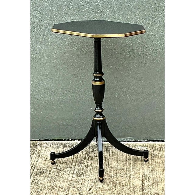 Vintage Black and Gold Trim Pedestal Table For Sale - Image 11 of 12