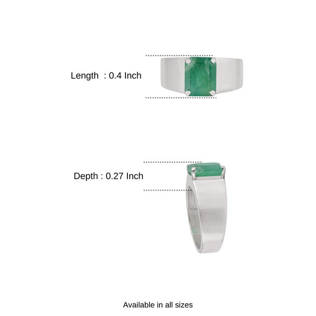 Contemporary Wide Band Octagon 2.74 Ct Green Emerald Statement Signet Ring in Silver Size 7 For Sale - Image 11 of 15