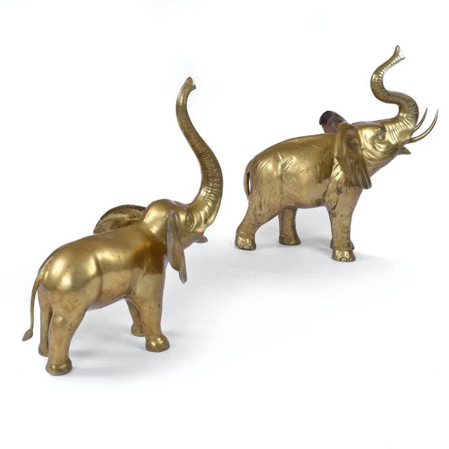 Figurative Pair of Large Brass Good Luck Elephant Sculpture Figures Over 2ft Tall For Sale - Image 3 of 12