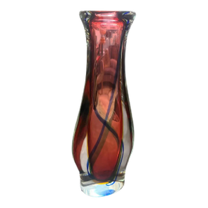 1980s Flavio Poli Modern Pink Blue and Yellow Sommerso Murano Glass Tall Vase
