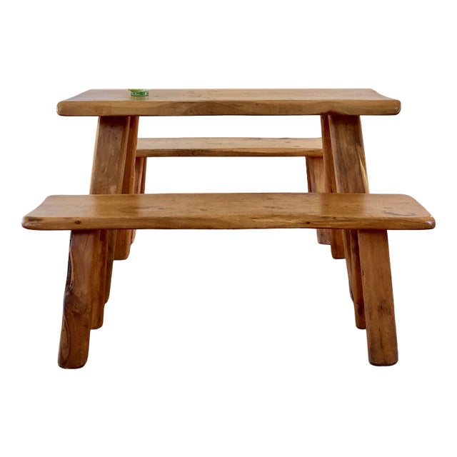 Brutalist Table and Benches Set, 1950s, Set of 3 For Sale