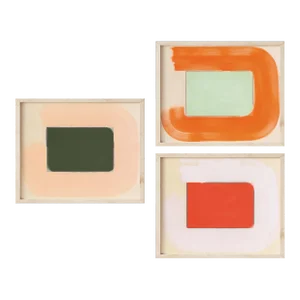 Bold Abstract Color Field Art Prints | Green, Orange and Red Art Prints | Set of 3, 30 X 38 Prints, Wood Frames