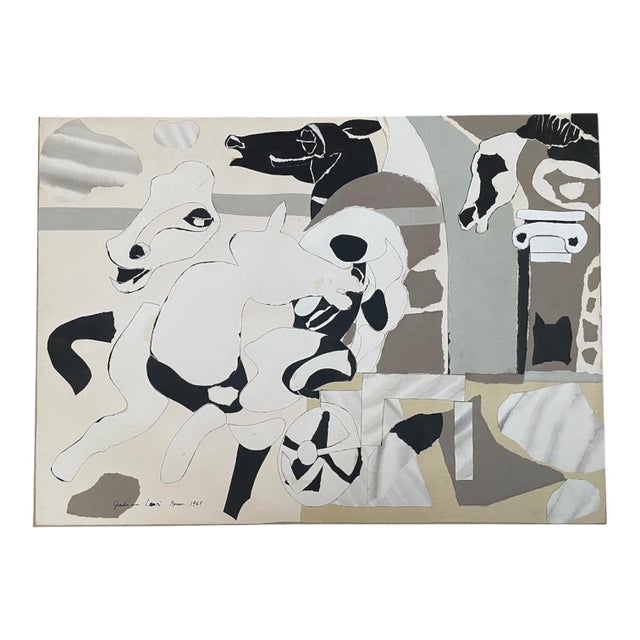 Horses and Ruins, Collage Mixed Media on Paper by Julian Edwin Levi, Rome c.1968 For Sale - Image 9 of 10