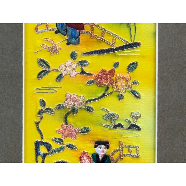 Vintage Yellow Scenery Embroidered Rectangular Framed Wall Art B For Sale - Image 14 of 14