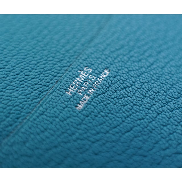 Contemporary Hermes Turquoise Chevre Leather Globe-Trotter Agenda Cover, C. 2004 For Sale - Image 3 of 12