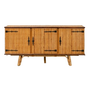 Rattan Sideboard by Audoux and Minet, 1960s For Sale