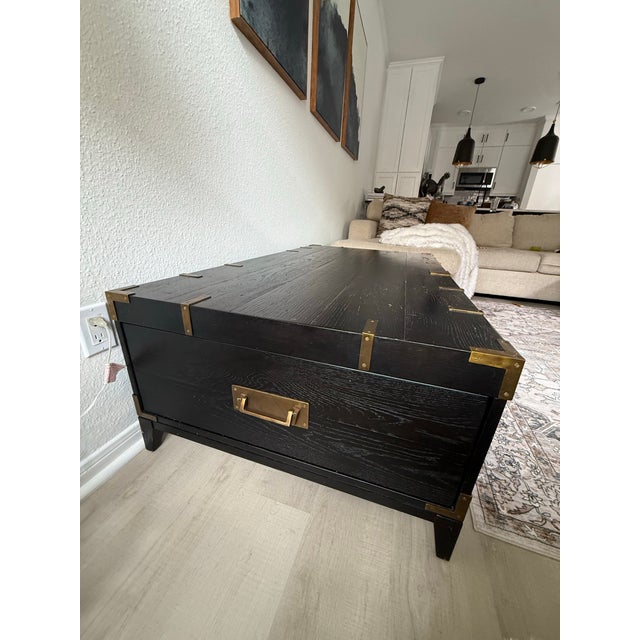 Wood Restoration Hardware Cayden Campaign Trunk Coffee Table For Sale - Image 7 of 9