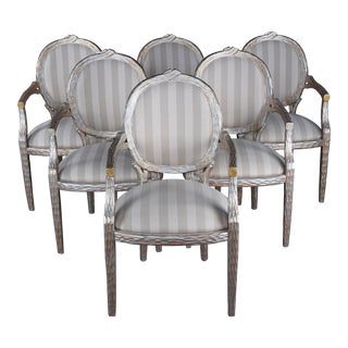 Late 20th Century Italian Regency Faux Bois Branch Twig Form Silver Striped Birch Dining Chairs - Set of 6 For Sale