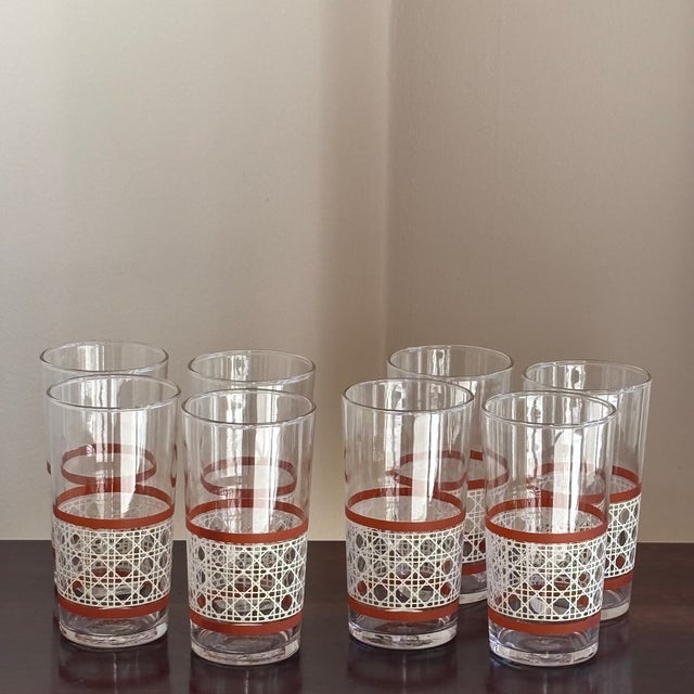 Small Mid-20th Century Woven Cane Pattern Tumblers — Set of 8 For Sale - Image 14 of 17