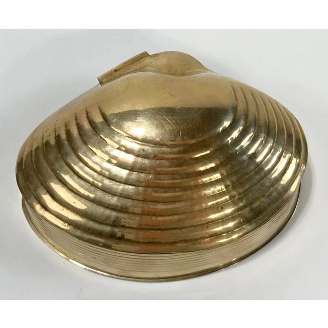 Hollywood Regency Vintage Lidded Brass Clamshell Box For Sale - Image 3 of 8