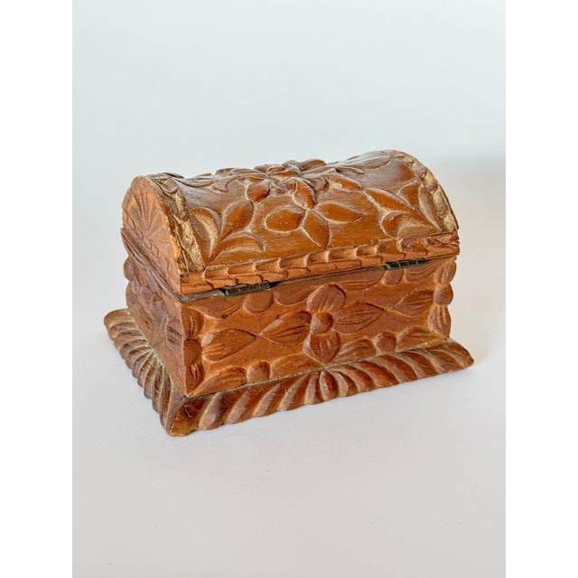 Vintage Carved Wood Casket Box For Sale - Image 4 of 9