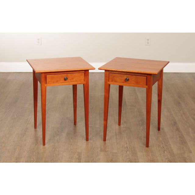 Custom Quality Pair of Solid Cherry Wood Nightstands or Side Tables, Each with Single Dovetailed Drawer