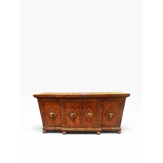 Wood Maitland-Smith Attributed Tessellated Coconut Shell & Bronze Elephant Sideboard Server For Sale - Image 7 of 15