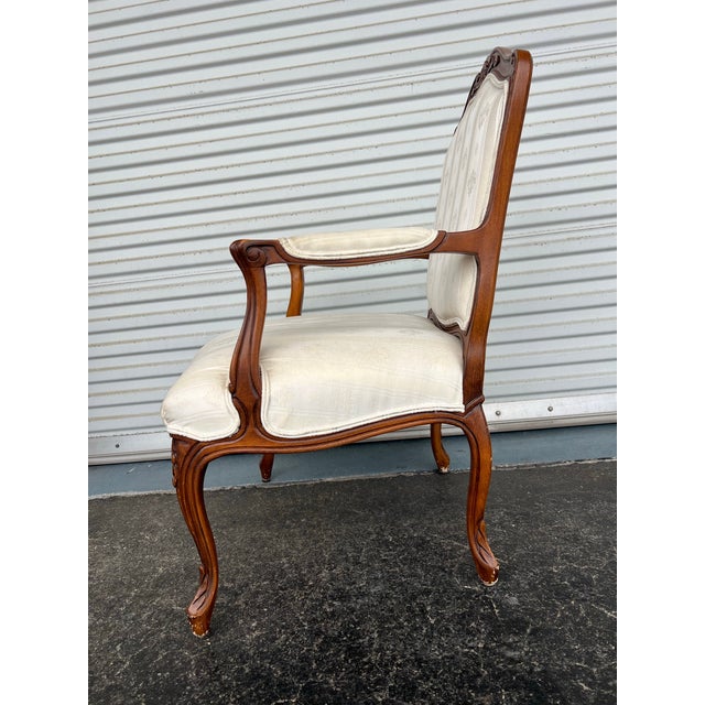 Wood Vintage Louis XV Chair With White Silk Stripe Fleur De Lis For Sale - Image 7 of 9