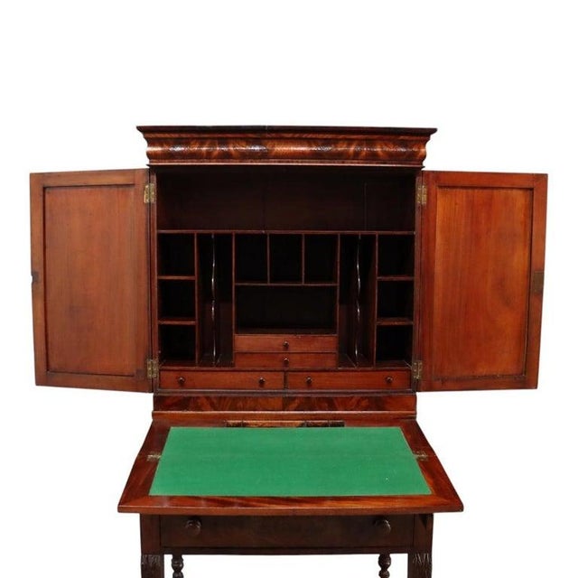 Brown American Empire Classical Flame Mahogany Clawfoot Secretary Desk C1840 For Sale - Image 8 of 15