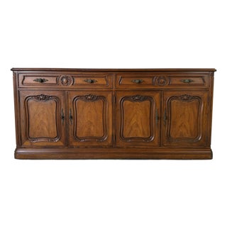 1970s Henredon French Provincial Carved Walnut Sideboard Cabinet For Sale