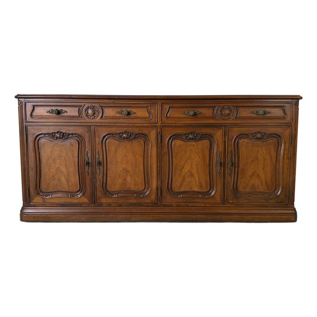 1970s Henredon French Provincial Carved Walnut Sideboard Cabinet For Sale