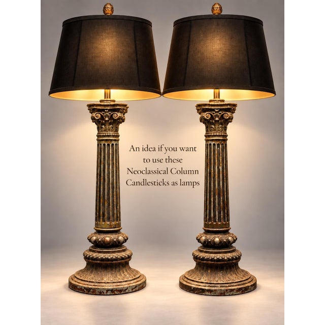 Metal Late 19th Century Corinthian Column Candlesticks a Pair , For Sale - Image 7 of 12