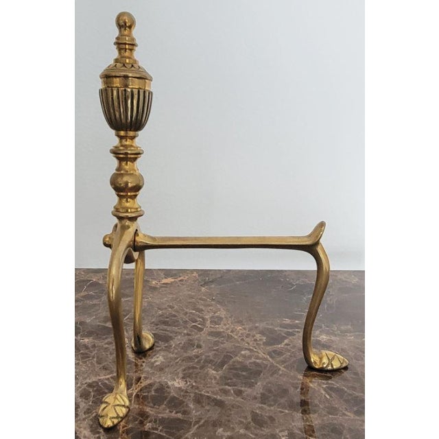 2000 - 2009 Pair of Brass Fireplace Andiron Set With Italian Artisanal Craftsmanship For Sale - Image 5 of 7