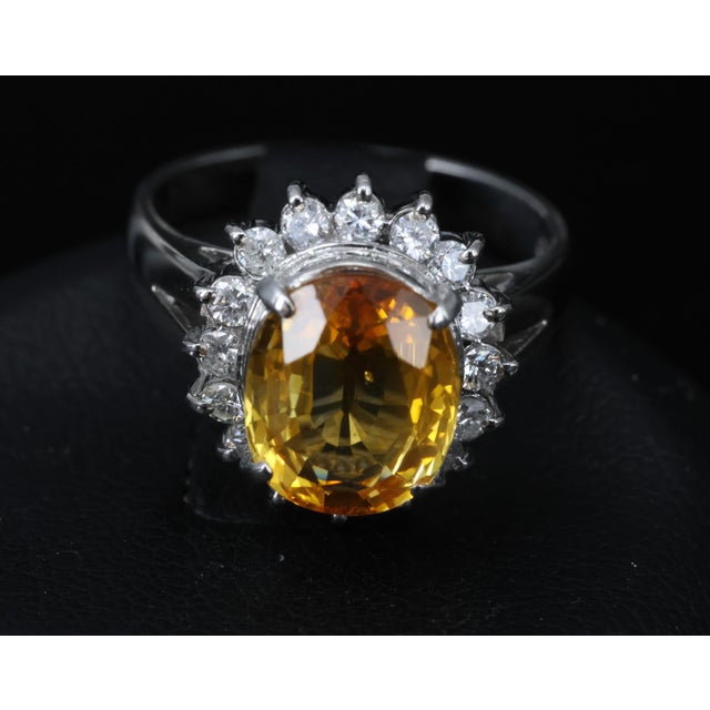 Late 20th Century Gia Yellow Sapphire & 0.48ct Diamond Platinum Ring 7.5g Size 6 For Sale In New York - Image 6 of 18