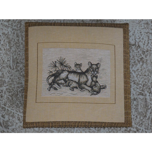 1990s Lion Upholstered Print Small Squares Stool or Ottoman For Sale - Image 4 of 11