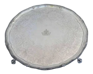 Walker Knowles & Co Sheffield Fused Plate Footed Tray Salver Family Crest