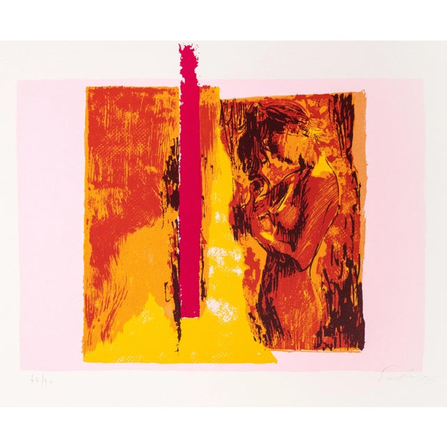 Nicola Simbari, Woman in Pink, Original Lithograph, 1976 For Sale