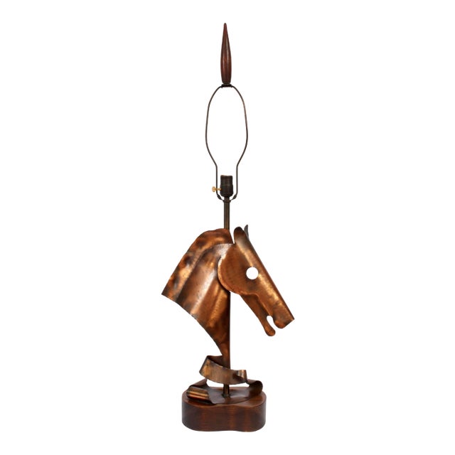 1950s Yasha Heifetz Horse Head Table Lamp in Hammered Copper For Sale