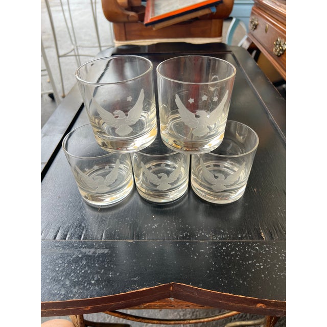 Vintage American Federal Eagle Hand-Cut tumbler Rock Whiskey Glasses. Features a hand-cut etched frosted eagle design with...