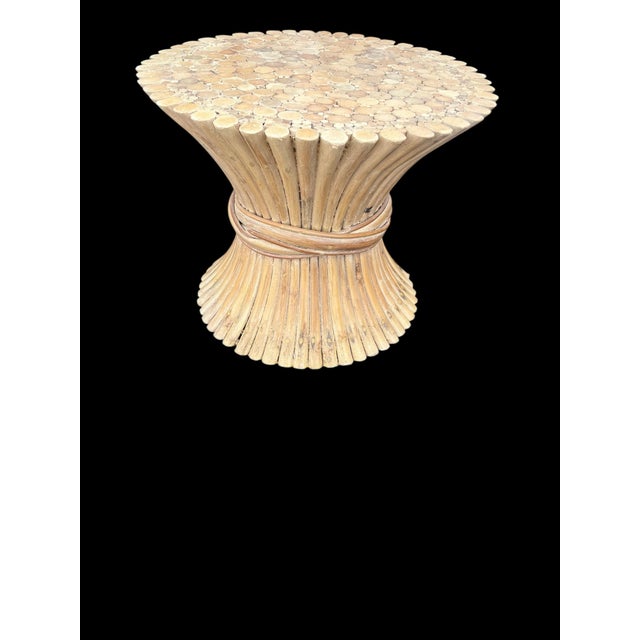 Sheaf of Wheat in the style of McGuire 1980s Pedestal/Side Table/ Coffee Table Faux Bamboo gives a cork like appearance on...