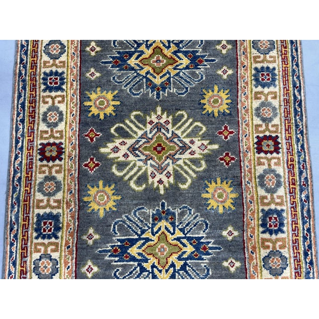 Charcoal Gray and Cream Kazak Wool Runner Rug With Tribal Motifs, 2'9" X 9'8" For Sale - Image 6 of 13