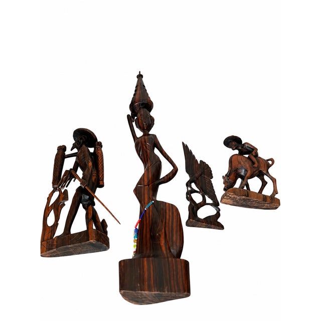 Mid-Century Modern Vintage Balinese-Style Carved Wood Figurative and Bird Sculptures — Set of 4 For Sale - Image 3 of 10
