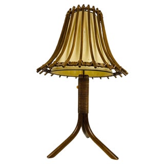 Mid-Century Teak and Rattan Table Lamp, 1970s For Sale