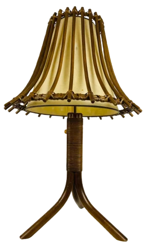 Mid-Century Teak and Rattan Table Lamp, 1970s