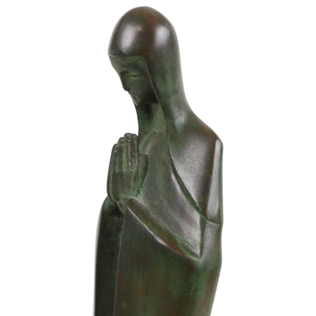 Blue Art Deco Statue of the Virgin Mary in Bronze by Jac Van Vlijmen, 1920s For Sale - Image 8 of 18