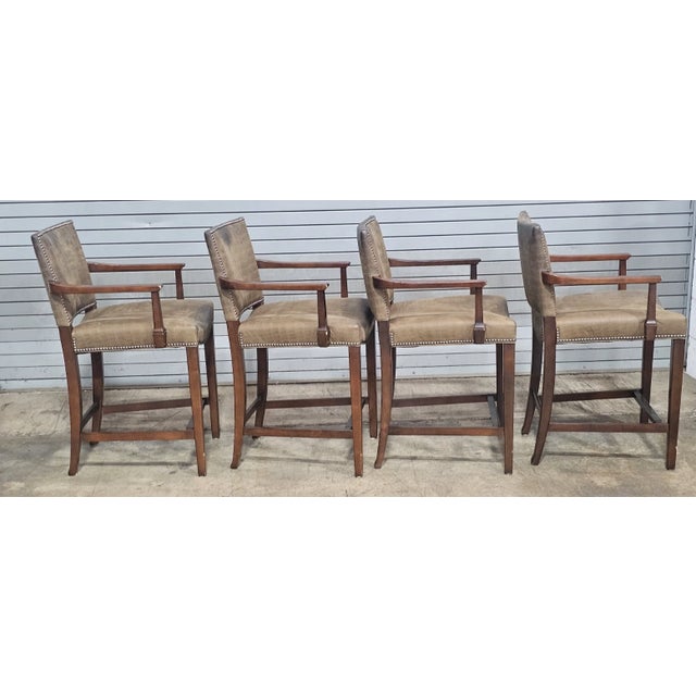 Brown Late 20th Century Set of Four Hickory Chair Mahogany Alligator Pattern Leather Counter Stools For Sale - Image 8 of 11