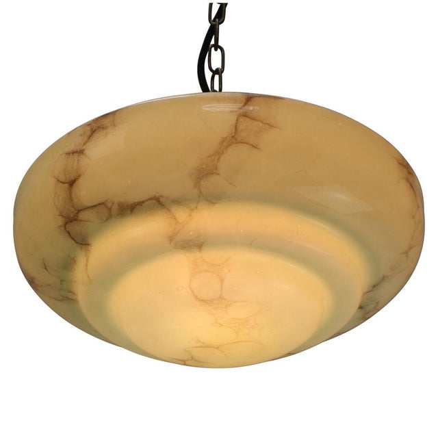 Art Deco Pendant Lamp in Brass and Green Glass, France, 1920s For Sale - Image 6 of 8