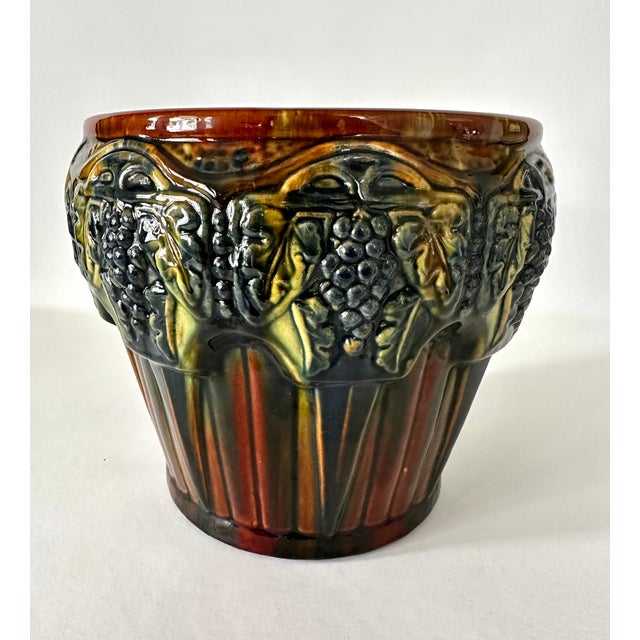 Arts & Crafts 1920s Arts & Crafts Brush McCoy Pottery #224 Blended Grapes Nuglaze Jardinere Vase For Sale - Image 3 of 11
