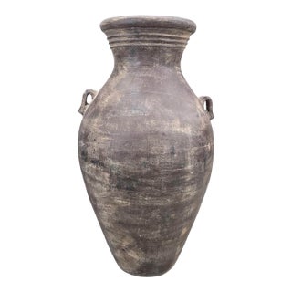 Vintage Rustic Mediterranean Terracotta Amphora Floor Vase For Sale