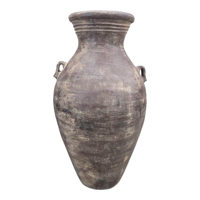 Vintage Rustic Mediterranean Terracotta Amphora Floor Vase For Sale