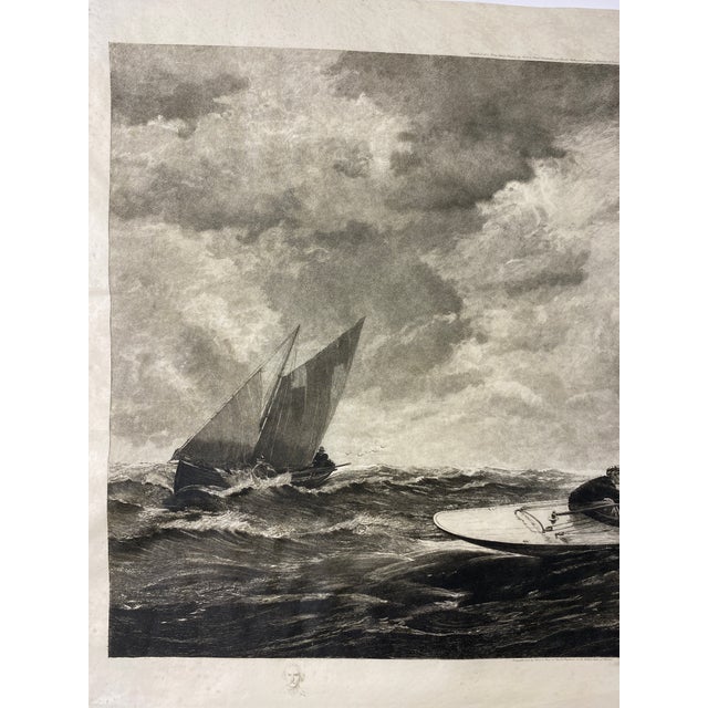 Antique Nautical Seascape Circa 1919 Maritime Engraving Print, Sailboats in Rough Seas For Sale - Image 10 of 10