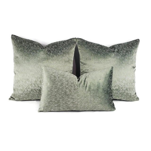 Jane Churchill Twilight in Aqua Pillow Cover - 20" X 20" Silver Sage Velvet Cushion Case For Sale In Portland, OR - Image 6 of 7