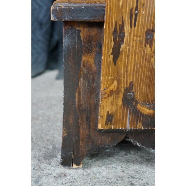 Brown Antique Primitive Shaker Style Spinning Chair Rush Stool Bench Seat Folk Art 37" For Sale - Image 8 of 18