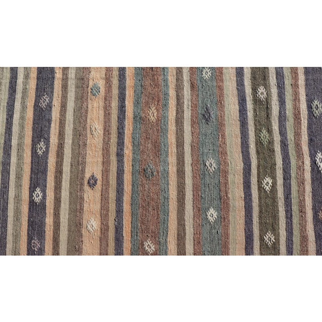 Textile Vintage Flat Weave Turkish Kilim Runner With Stripe and Modern Motif Design For Sale - Image 7 of 10