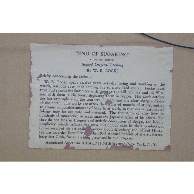 Antique 1939 Walter Ronald Locke Signed End of Sugaring Maple Tree Etching 21" For Sale - Image 9 of 11