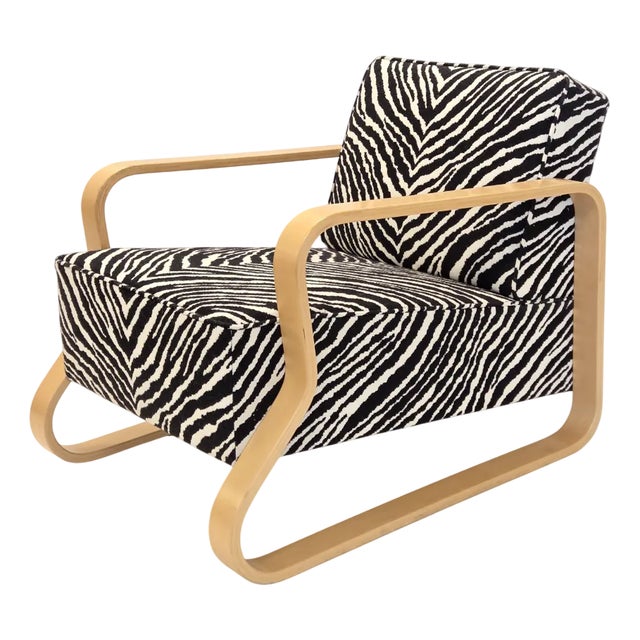 44 Lounge Chair with Zebra Upholstery by Alvar Aalto for Artek, 1980s For Sale